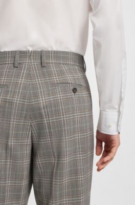Tapered-fit trousers in checked virgin wool and silk, Brown Patterned