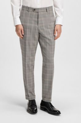 Tapered-fit trousers in checked virgin wool and silk, Brown Patterned