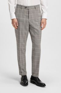 Tapered-fit trousers in checked virgin wool and silk, Brown Patterned