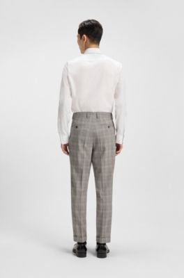 Tapered-fit trousers in checked virgin wool and silk, Brown Patterned