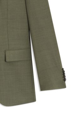 Slim-fit suit in melange virgin wool and silk, Olive
