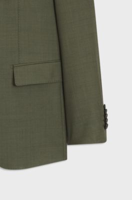 Slim-fit suit in melange virgin wool and silk, Olive