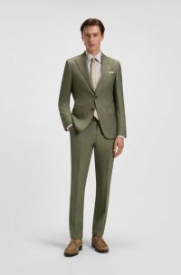 Slim-fit suit in melange virgin wool and silk, Beige
