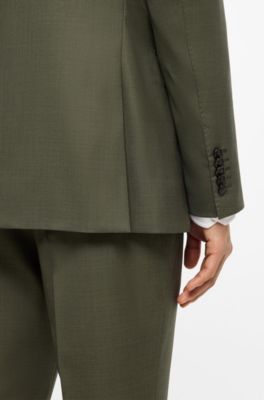 Slim-fit suit in melange virgin wool and silk, Olive