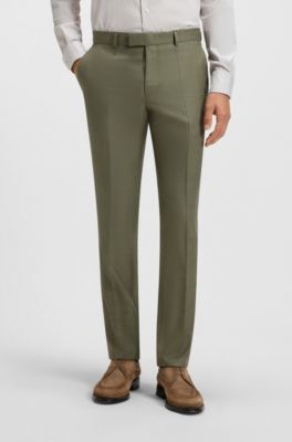 Slim-fit suit in melange virgin wool and silk, Olive