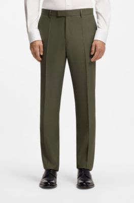 Slim-fit suit in melange virgin wool and silk, Olive