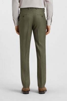 Slim-fit suit in melange virgin wool and silk, Olive
