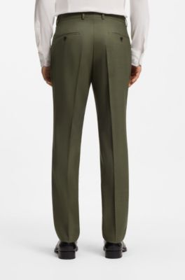 Slim-fit suit in melange virgin wool and silk, Olive