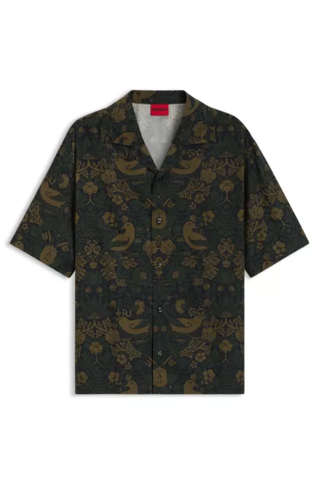 Oversized-fit shirt in printed cotton poplin