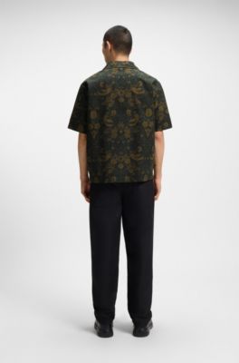 Chemise Oversize en popeline de coton imprim&eacute;e, Vert &agrave; motif