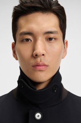 Regular-fit water-repellent coat in wool, Dark Blue