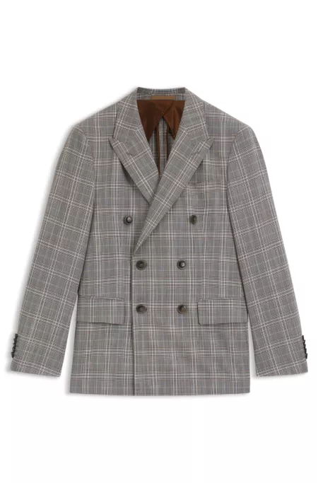 Slim-fit jacket in checked virgin wool and silk