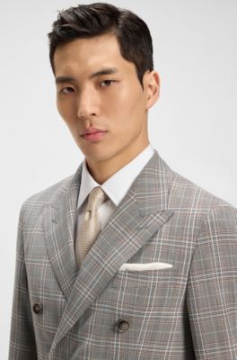 Slim-fit jacket in checked virgin wool and silk, Brown Patterned