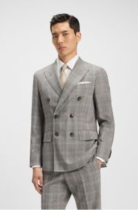 Slim-fit jacket in checked virgin wool and silk, Brown