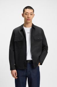 Camicia oversize in gabardine di cotone con tasche sul petto, Nero