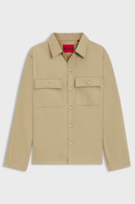 Oversized-fit shirt in cotton gabardine with chest pockets, Beige