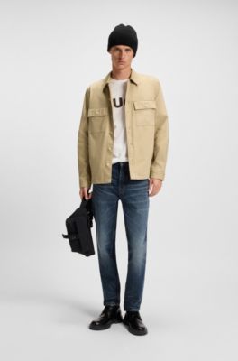 Oversized-fit shirt in cotton gabardine with chest pockets, Beige