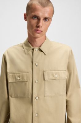 Camisa oversize fit en sarga de algod&oacute;n, Beige