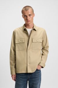 Oversized-fit shirt in cotton gabardine with chest pockets, Beige