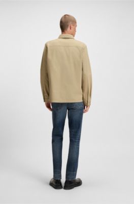 Oversized-fit shirt in cotton gabardine with chest pockets, Beige