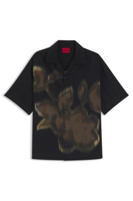 Oversized-fit shirt with floral print, Black Patterned