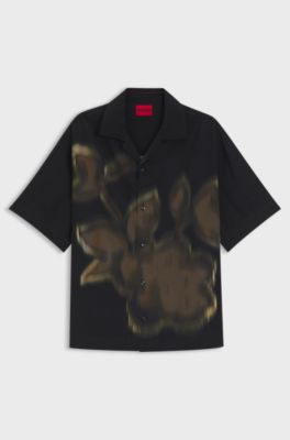 Oversized-fit shirt with floral print, Black Patterned
