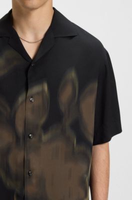 Oversized-fit shirt with floral print, Black Patterned