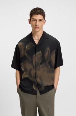 Oversized-fit shirt with floral print, Black Patterned