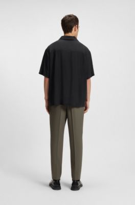 Oversized-fit shirt with floral print, Black Patterned