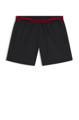 Badeshorts mit Split-Logo am Bund, Schwarz