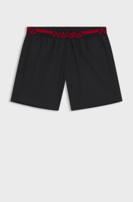 Boxer da mare con elastico in vita con logo spezzato, Nero