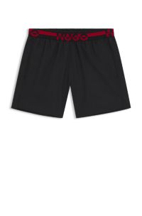 Boxer da mare con elastico in vita con logo spezzato, Nero