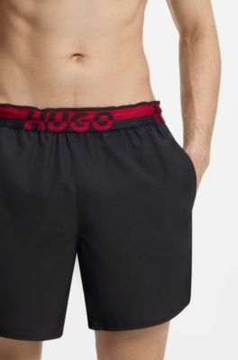 Swim shorts with split-logo waistband, Black