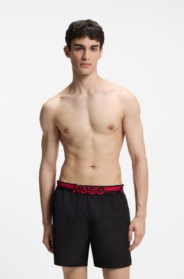 Swim shorts with split-logo waistband, Black