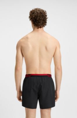 Badeshorts mit Split-Logo am Bund, Schwarz