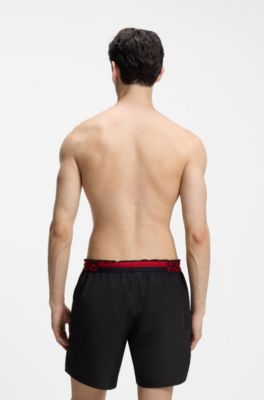 Swim shorts with split-logo waistband, Black