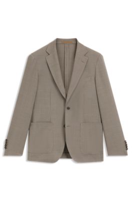 Slim-fit blazer in virgin wool and silk, Khaki