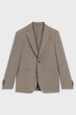 Slim-fit blazer in virgin wool and silk, Khaki