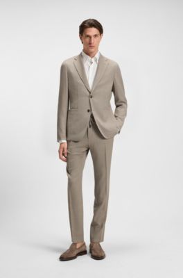 Slim-fit blazer in virgin wool and silk, Khaki