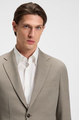 Slim-fit blazer in virgin wool and silk, Khaki