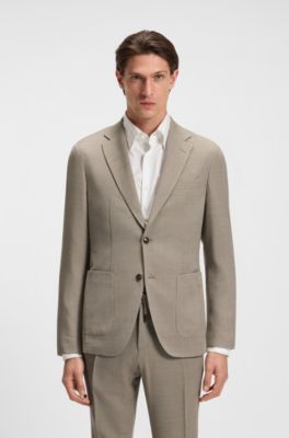 Slim-fit blazer in virgin wool and silk, Khaki