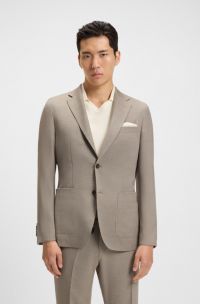 Slim-fit blazer in virgin wool and silk, Khaki
