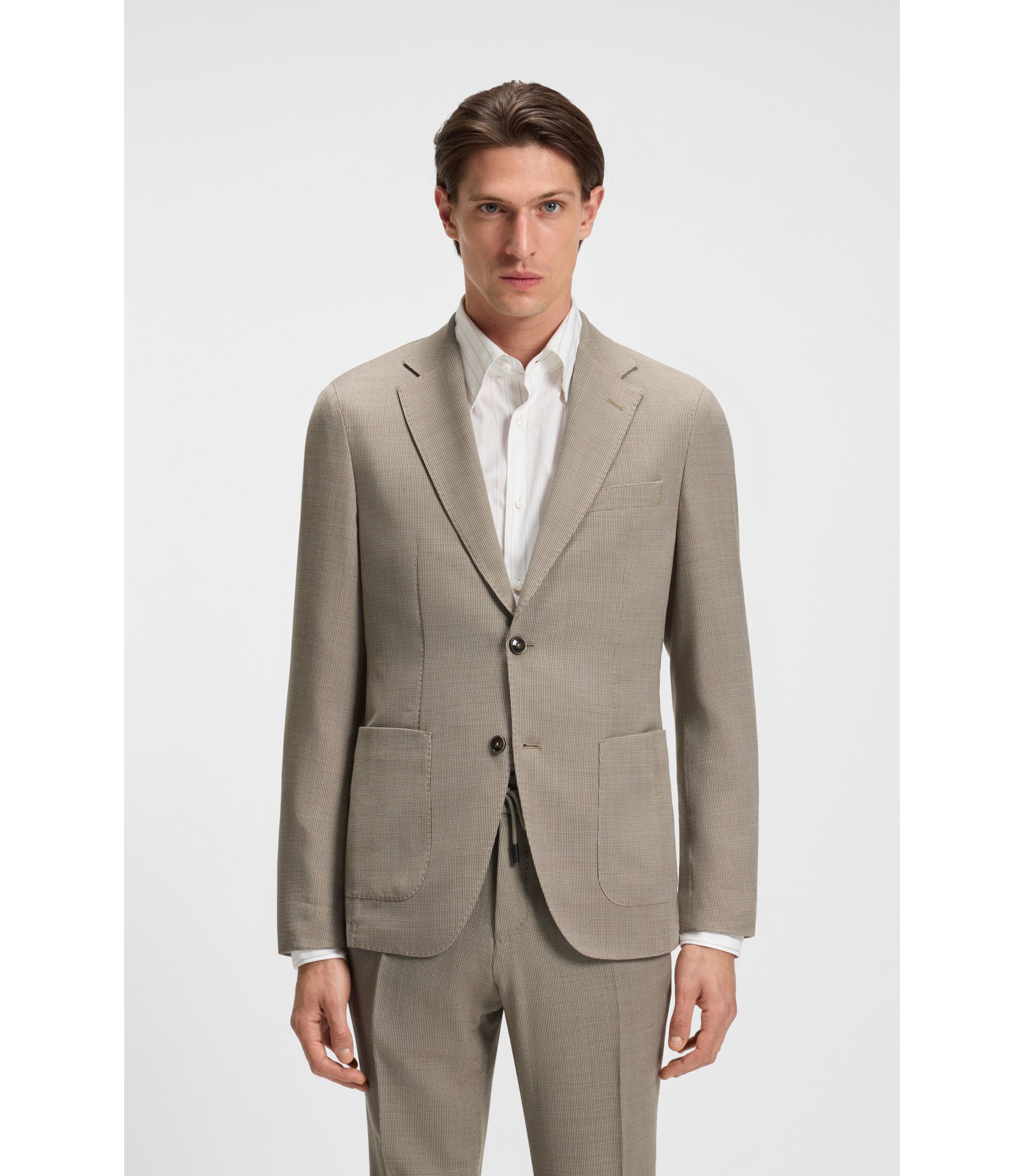 BOSS - スリムフィットブレザー バージンウール/シルク - カーキ