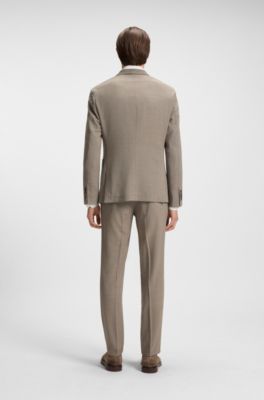 Slim-fit blazer in virgin wool and silk, Khaki