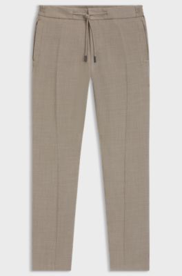 Slim-fit trousers in micro-patterned wool and silk, Beige