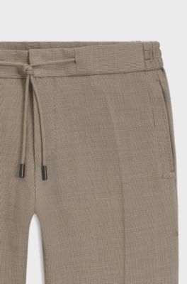 Slim-fit trousers in micro-patterned wool and silk, Beige
