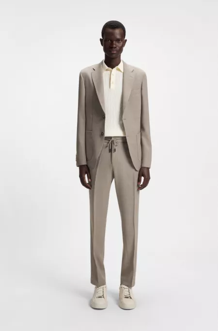 Slim-fit trousers in micro-patterned wool and silk