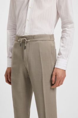 Slim-fit trousers in micro-patterned wool and silk, Beige
