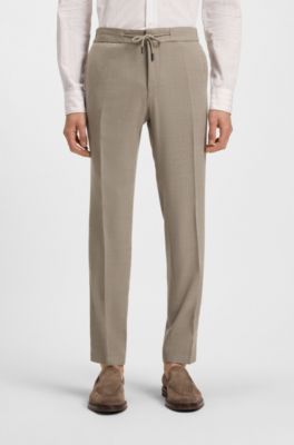 Slim-fit trousers in micro-patterned wool and silk, Beige