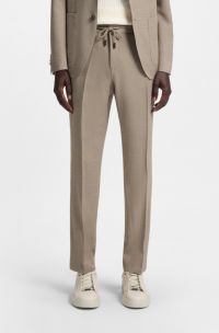 Slim-fit broek van wol en zijde met microdessin, Beige